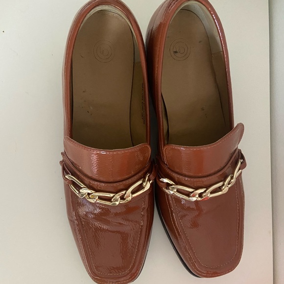 Shiny burned orange loafers with chunky heels - Picture 5 of 6